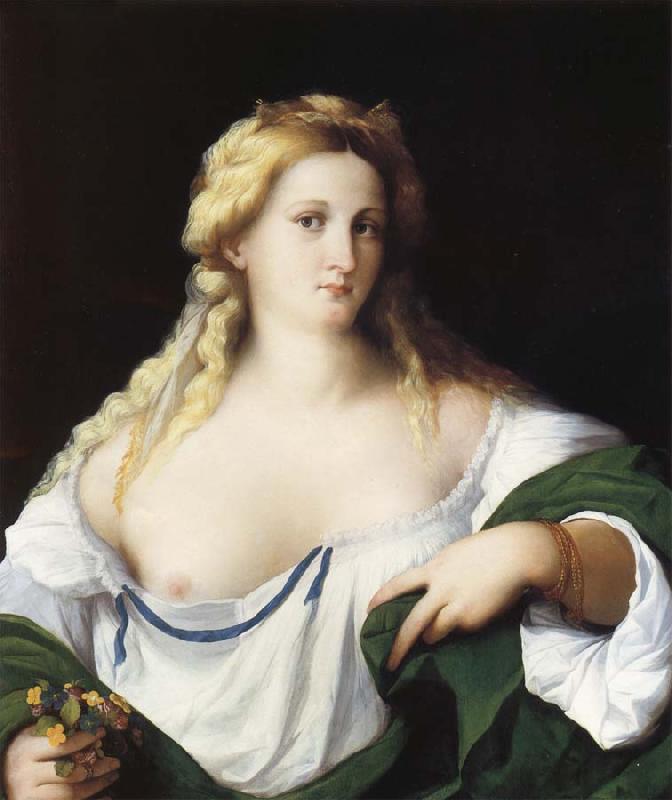 Palma Vecchio Portrait of a Young bride as Flora oil painting image